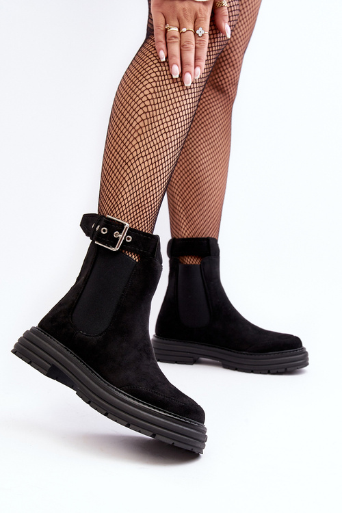 Suede Ankle Boots On Massive Sole Black Ozaro