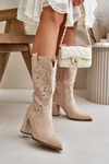 Women's Cutout Ankle Boots With Pointed Toes in Beige Faux Suede Nevithra