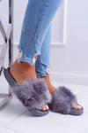 Women's Flip Flops With Fur Dark Grey Fur