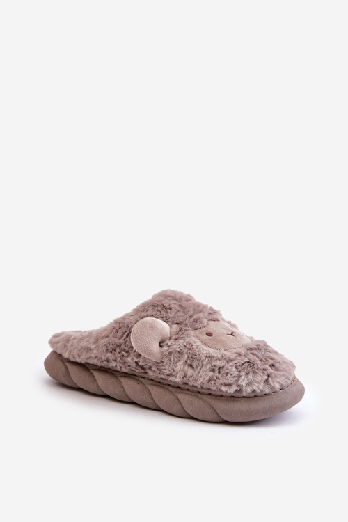 Kapcie Owieczki Damskie Futrzane Ciemnobeżowe Phaeia