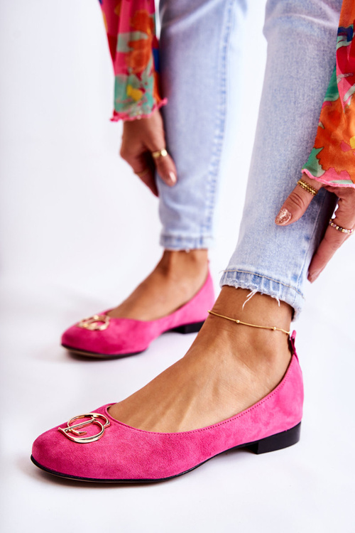 Women's Suede Ballerinas With Decoration Nicole 2746 fuchsia
