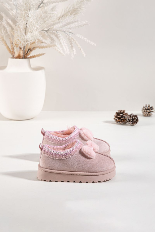 Children's Snow Boots With Embroidery And Bow Pink Daven