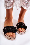 Women's Slippers With Material Flowers Black Susana