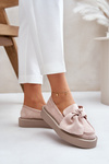 Ladies Platform Moccasins With Bow Powder Pink Naivine
