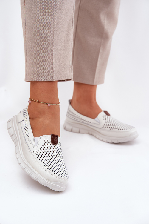 Perforated Ballet Flats Made Of Natural Leather Vinceza 95336 White