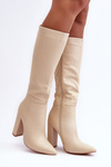 Leather Heeled Boots Elegant Beige Eudonice