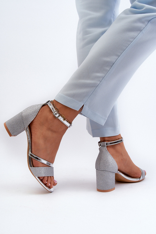 Women's Low Heel Silver Glitter Sandals Ploemis