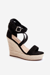 Sandals With Wedge Heel And Woven Band Black Salthe