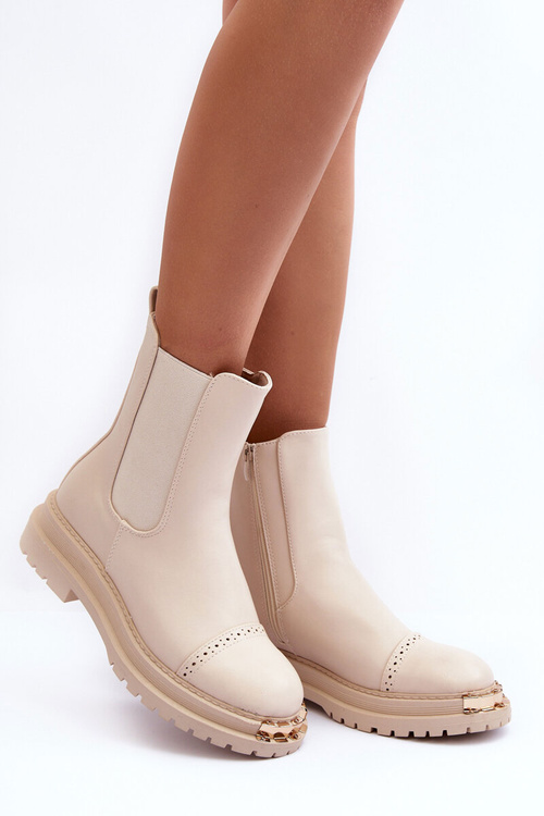 Women's Leather Ankle Boots Beige Nialee