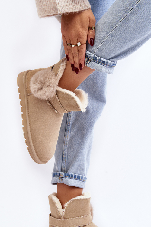 Beige Suede Snow Boots with Cutouts for Women Eraclio