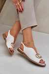 Leather Sandals On A Flat Heel With Decoration Light Beige Laura Messi 2865