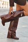 Women's Platform Boots with Strap and Silver Detail Eco Leather Brown Korivelle