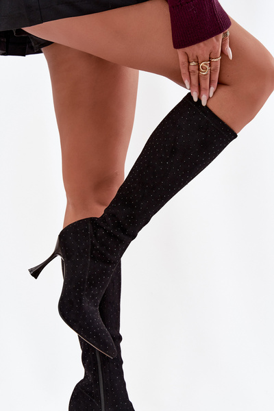 Women's High Heel Boots with Embellishment D&A JC52-883 Black