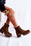 Warm women's boots with a zipper brown Lenaris