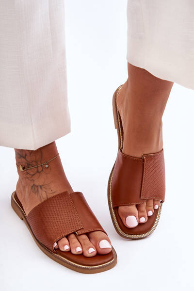 Klapki Damskie Skóra Camel Harmony 55-216