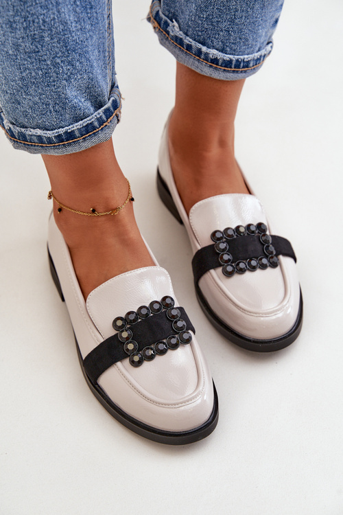 Lacquered Women's Moccasins With Decoration Light Gray Vinceza 58389