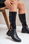 Insulated boots on a flat heel with a decorative buckle black Leatharia