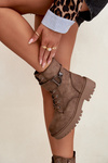 Women's Workery Boots with Lining with Decorative Strap Dark Beige Ulivine