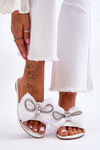 Women's Slippers With Bow And Rhinestones White Jolene