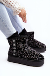 Women's Snow Boots On Platform Embellished With Rhinestones Black Silmo