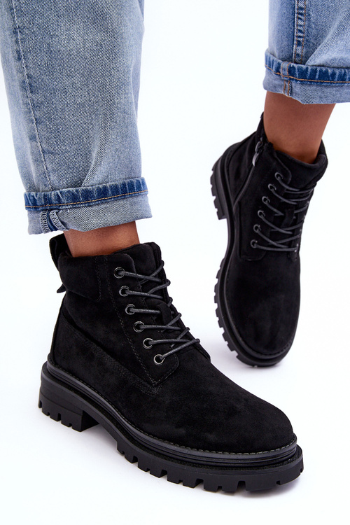 Fleece-Lined Suede Trapper Boots Black Alden 