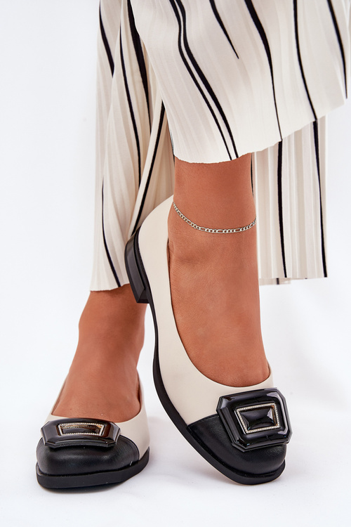 Leather Ballet Flats With Decoration D&A MK51-059 Beige