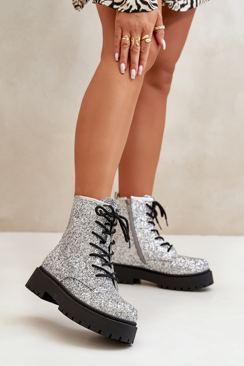 Insulated Ankle Boots Workers Women's Decorated With Sequins Silver Liatheine