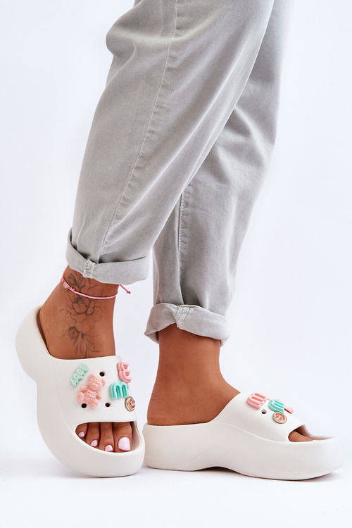 Women's Soft Foam Slippers with Decorations White Lorie