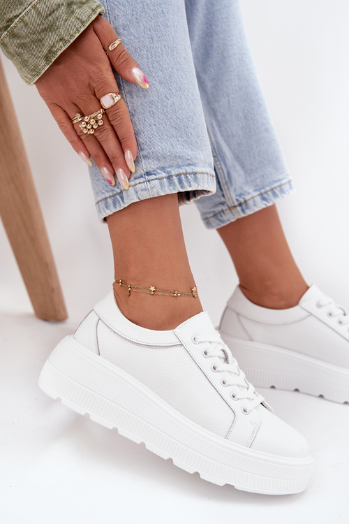 Leather Sneakers On Chunky Platform White Sylvessa