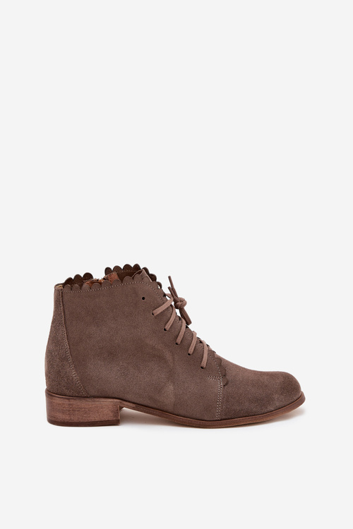 Suede Ankle Boots With Flat Heel Dark Beige Zazoo