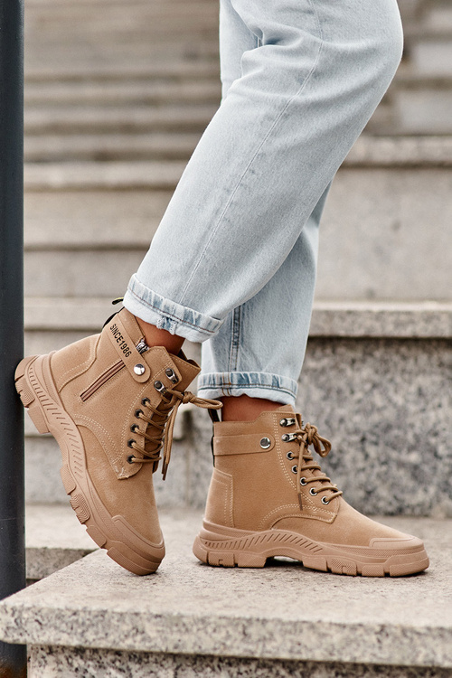 Women's Fleece-Lined Suede Trapper Boots Beige Jailina