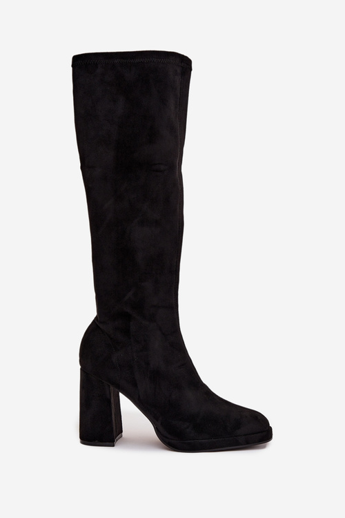 Women's Boots with Stitching on Block Heel Black Brivana