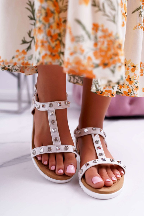 Women's White Lu Boo Sandals with Mariachi Studs
