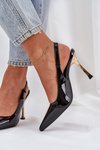 Lacquered High Heels With Open Heel And Pointed Toes Black Rivori