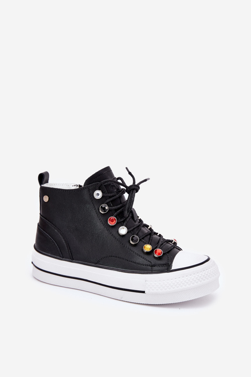 Leather High Top Sneakers Women GOE RR2N4101 Black
