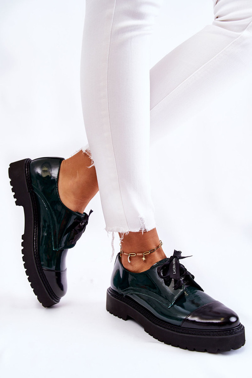 Lacquered Lace-Up Shoes Laura Messi 2441 Green