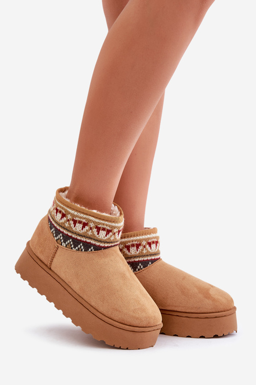 Women's Snow Boots With A Pattern Insert On A Platform Camel Avatharia