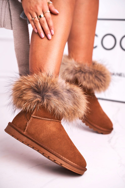 Women's Leather Snow Boots With Eko Fur Camel Alexa