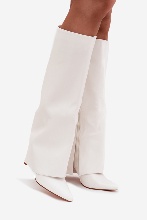 Warm Heeled Boots with Folded Shaft White Tamonia