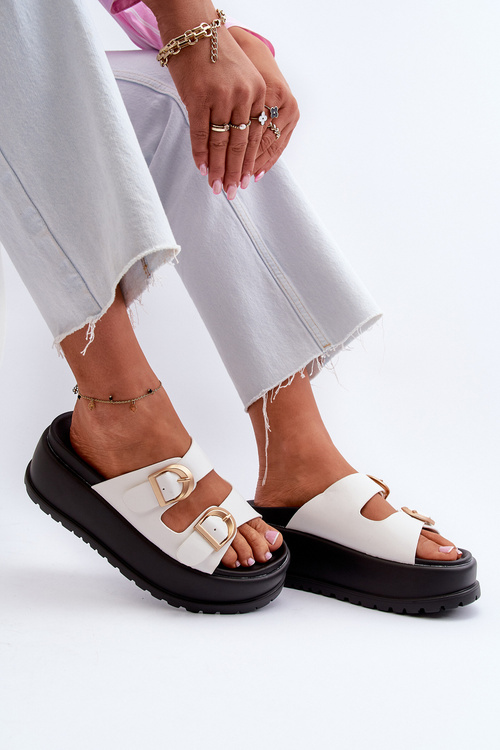 Women's Slides on Chunky Platform White Mililena