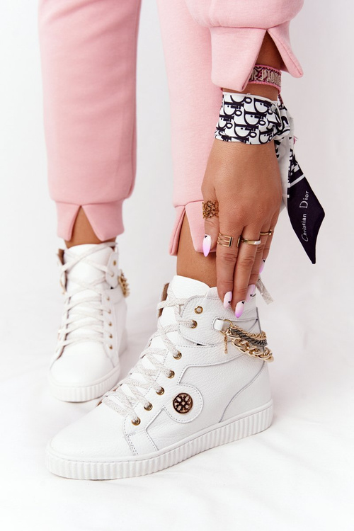 Leather Wedge Sneakers Lewski Shoes 3004-0 White