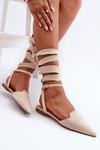 Lace-up Ballerina Flats in Faux Suede with Pointed Toes Beige Ellesara