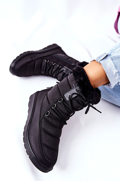 High Snow Boots With Fur Black Haneta