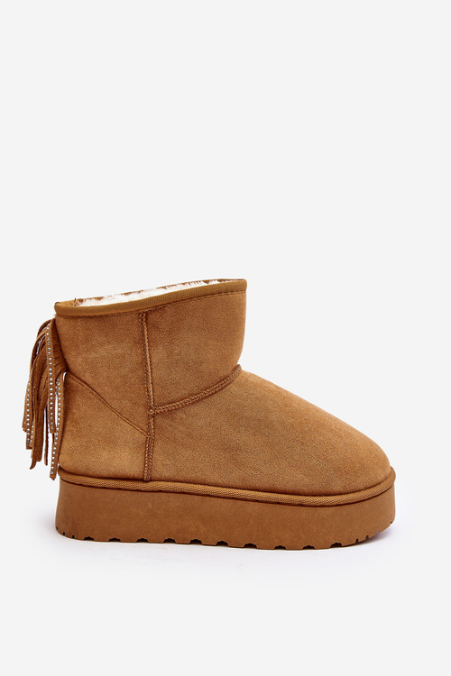 Women's snow boots on a chunky platform with tassels Camel Lirico
