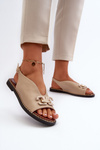 Women's Flat Heel Sandals with Beige Ornament Loraeleh
