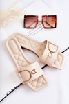 Women's Classic Leather Slippers With Decoration Beige Shilla