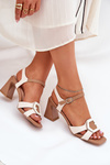 Leather Elegant Women's Sandals On A Heel Beige D&A MR38-570