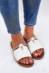 Eco Leather Slippers On Flat Heel With Decorative Strap White Hirtewi