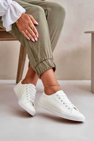 Trampki Damskie Skóra Wiązane Klasyczne Białe Misima