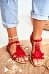 Women's Flat Suede Sandals Boho Red Lucami